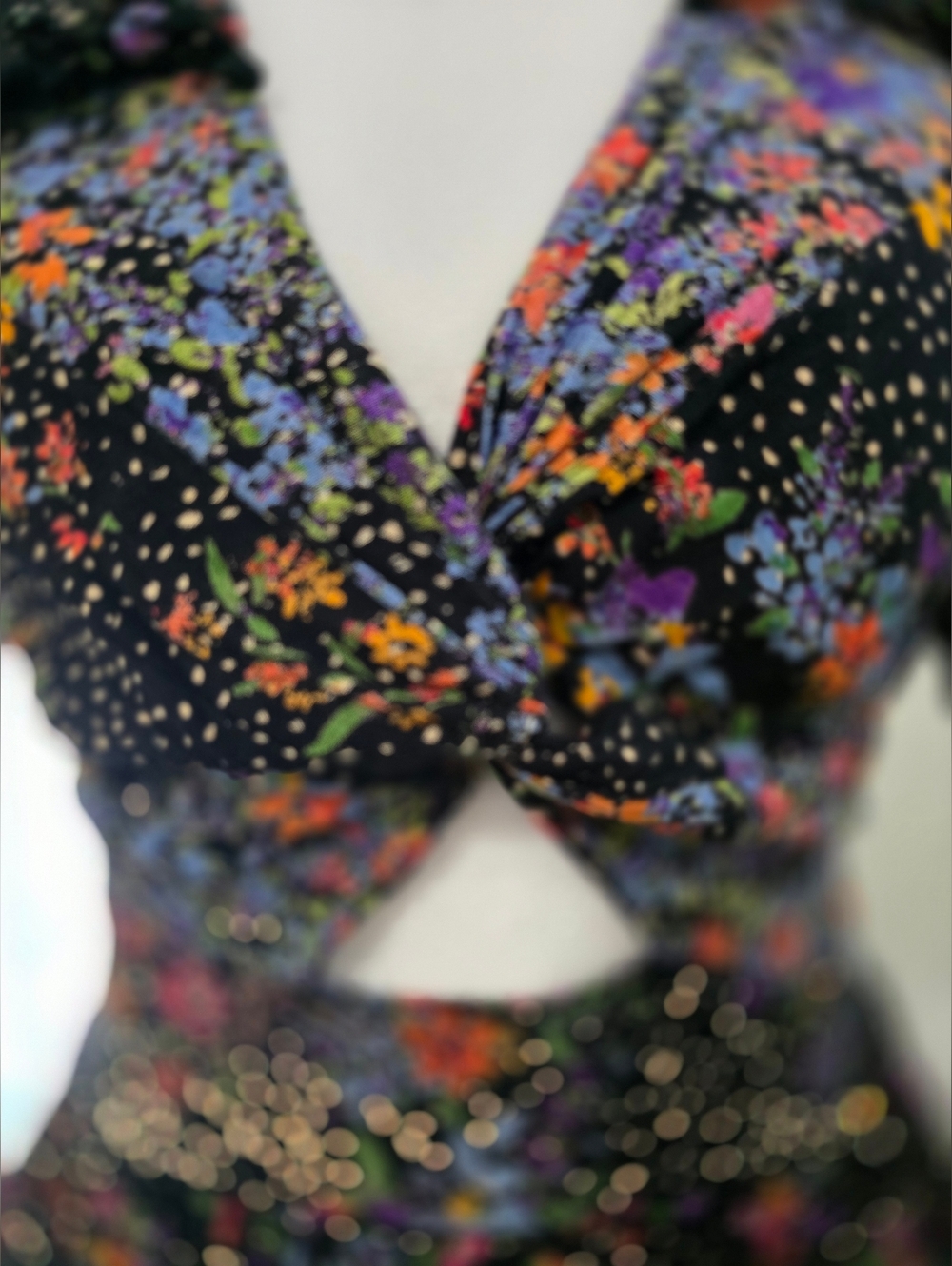 Angie Floral Cutout Dress in Black with Flower Accents - Picture 5 of 7